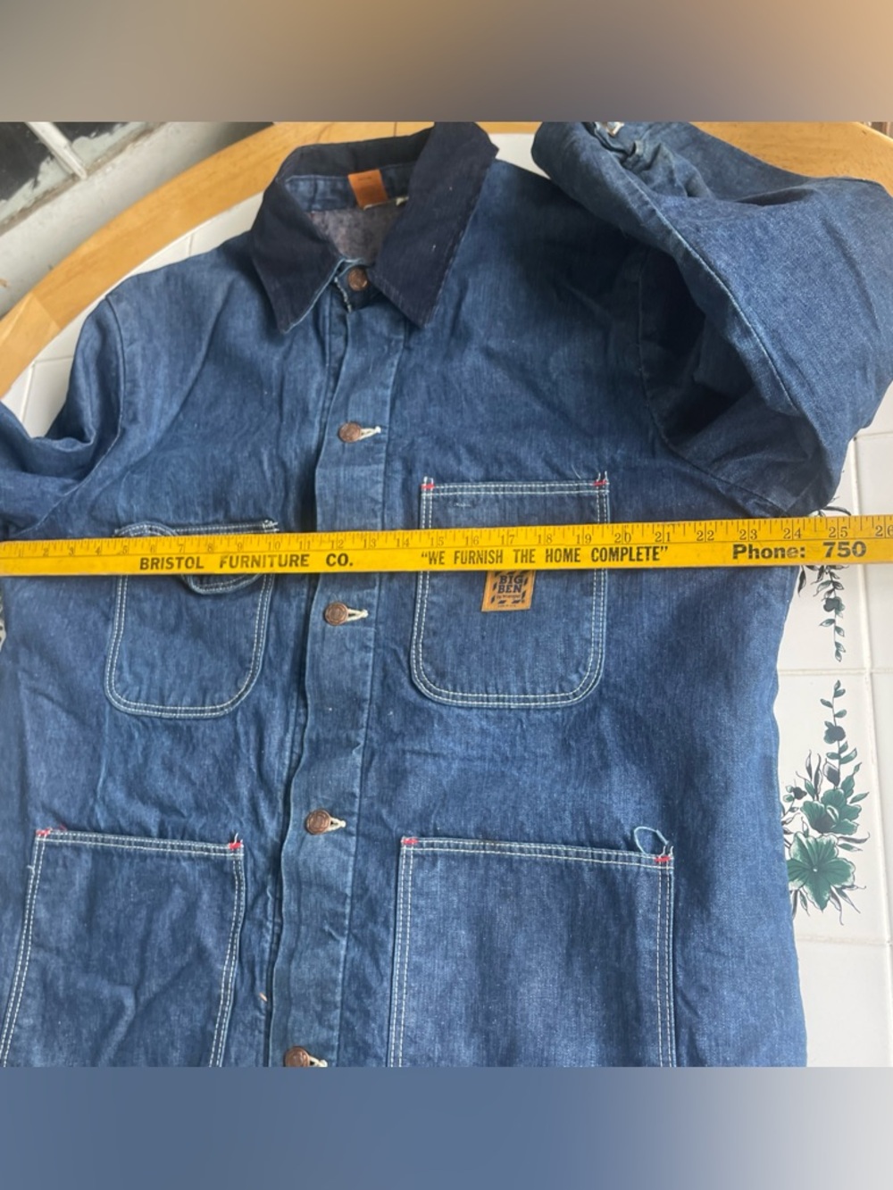 Vintage Big Ben Wrangler Denim Chore Coat M Blanket Lined Jacket 70s Workwear - Picture 5 of 14